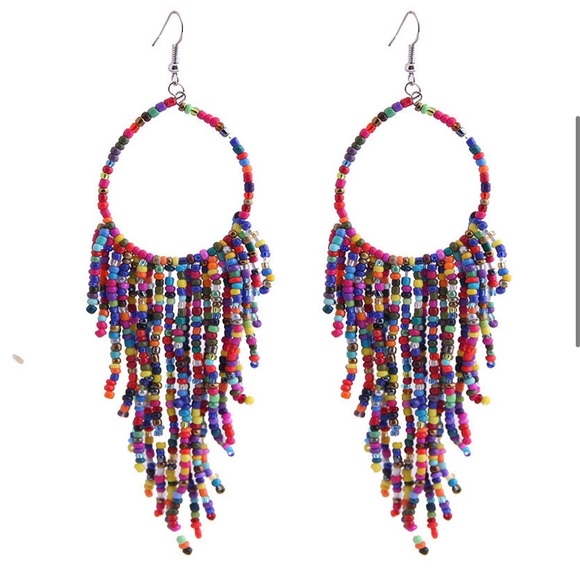 Boho Festival Beaded Tassel Earrings - Picture 4 of 6